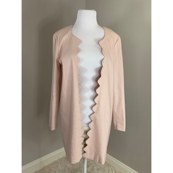 NWT Pink Linen Long Blazer Scallop Spring Summer Modest Sunday Church Office - Picture 4 of 9